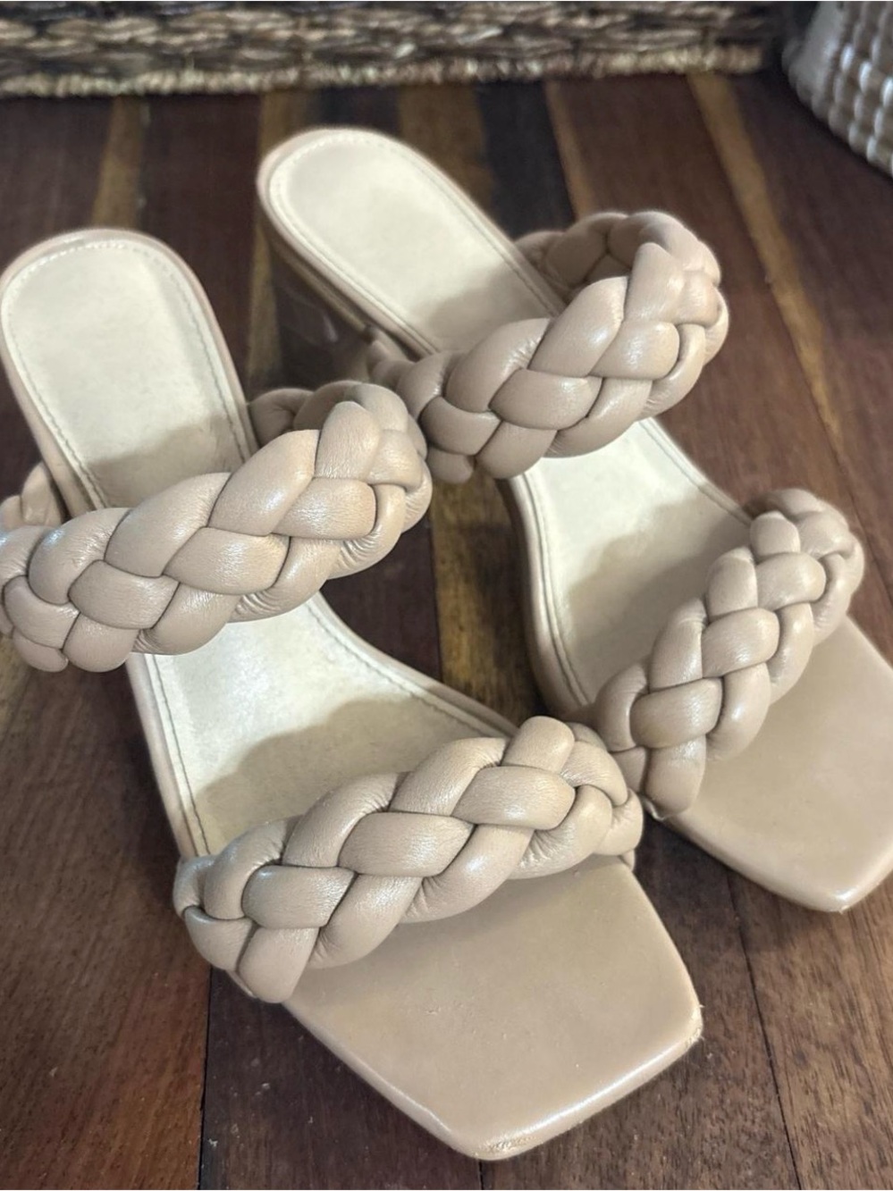 Women’s Braided Strap Slide Heels in Nude